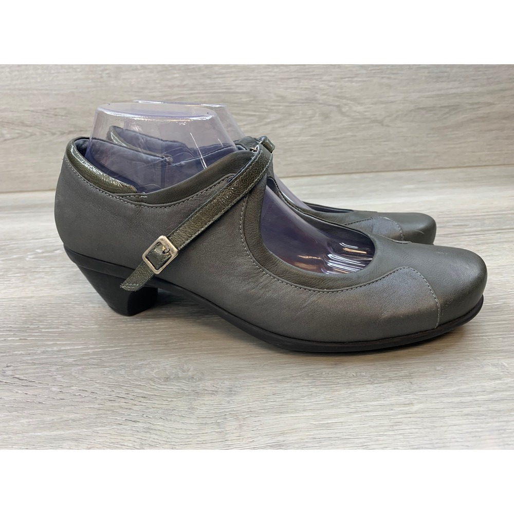 Naot Gray Leather Mary Jane Heels Adjustable Strap Shoes 11 Comfort Shoes